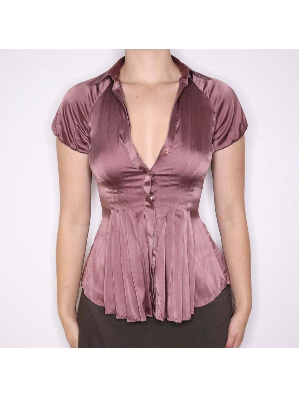 Y2K BCBG MAXAZRIA Dusty Rose Silk Blouse (XS)